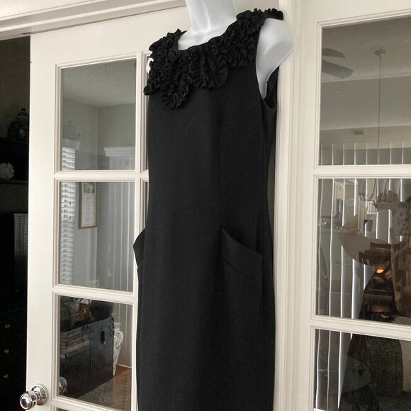 Adrienne Vittadini Black Sleeveless Knit Embossed Yolk Little Black Dress 10 - Picture 5 of 9